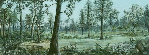 Ricostruzione di una foresta del periodo Cretaceo